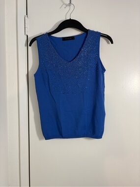 IDEM vintage Beaded V-Neck Knit Tank in Blue